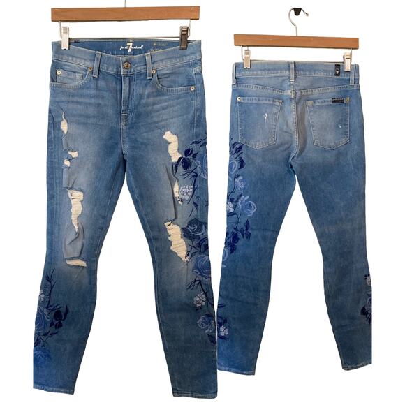 7 For All Mankind Denim - NWOT 7 For all Mankind light wash Skinny Ankle Embroidered jeans size 26
